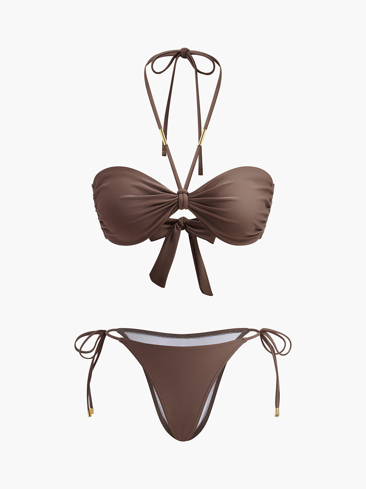 Bow Knot Halter Bikini Set in Brown — Svelte Chic