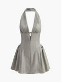 Ronia Halter Pleated Mini Dress in Grey — Svelte Chic