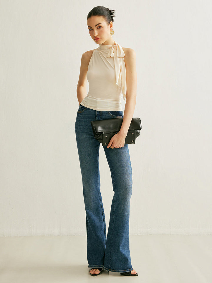 Şık Çiçek Yaka Halter Bluz