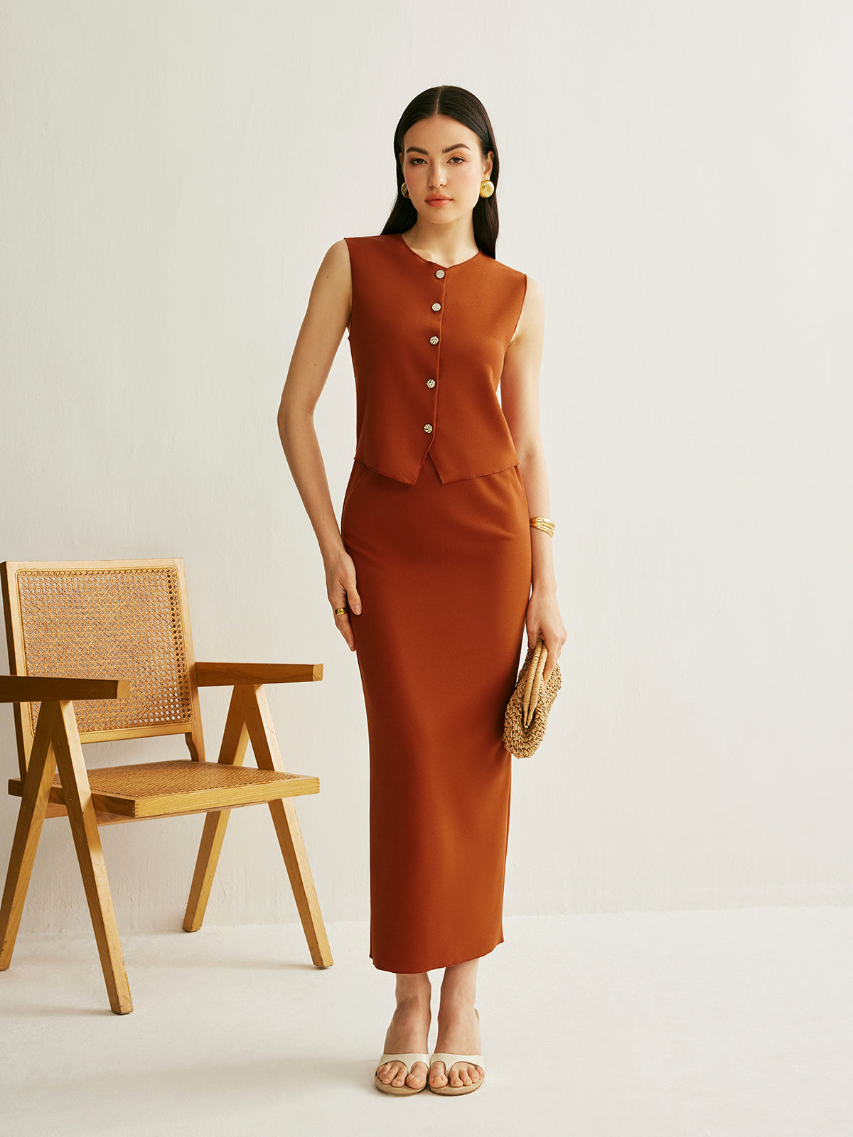 Elastic Waist A-Line Midi Skirt — Svelte Chic