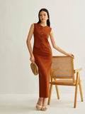 Elastic Waist A-Line Midi Skirt in Orange Red — Svelte Chic
