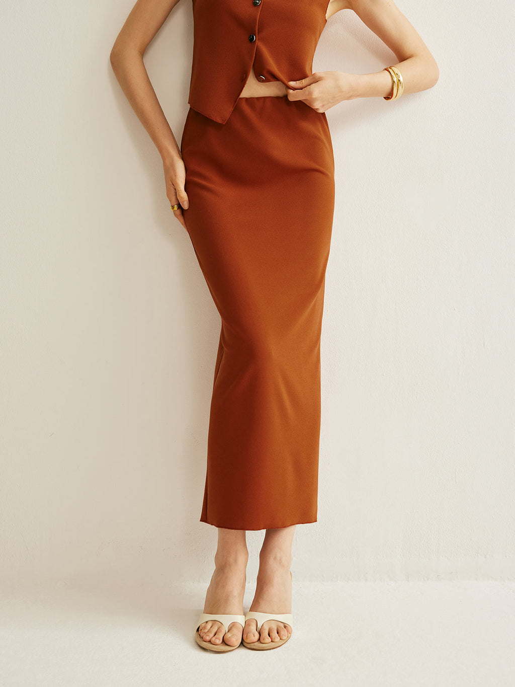 Elastic Waist A-Line Midi Skirt — Svelte Chic