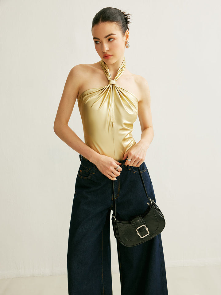 Şık PU Çapraz Askılı Halter Üst ile Şıklığı Yükseltin