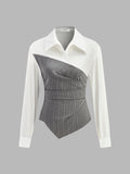 Colour Block Asymmetric Stripe Shirt in Grey — Svelte Chic