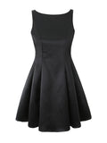Back V-Neck Ruffle Satin Mini Dress in Black — Svelte Chic