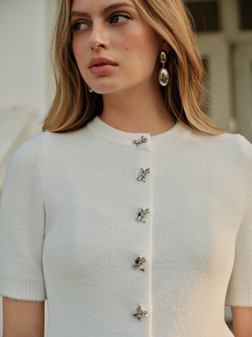Button Ribbon Detail Knit Blouse — Svelte Chic