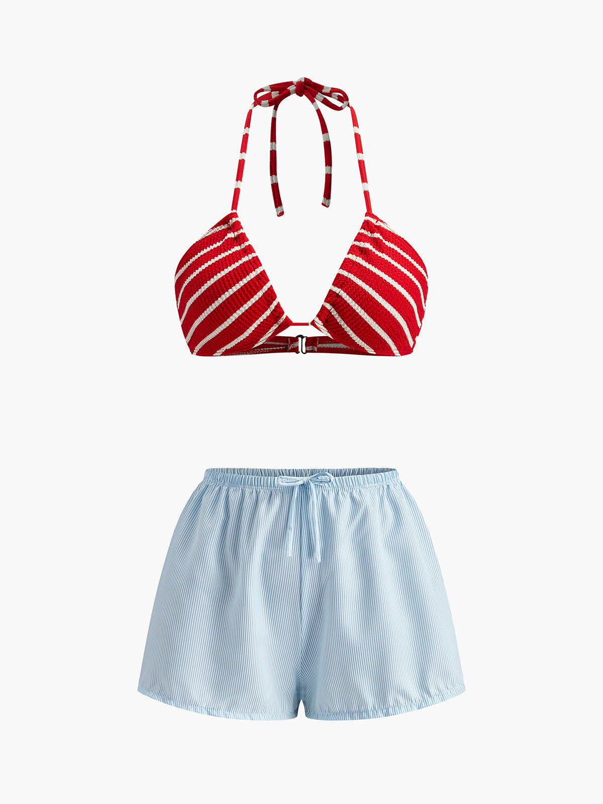Striped Bikini Set with Shorts in Red — Svelte Chic