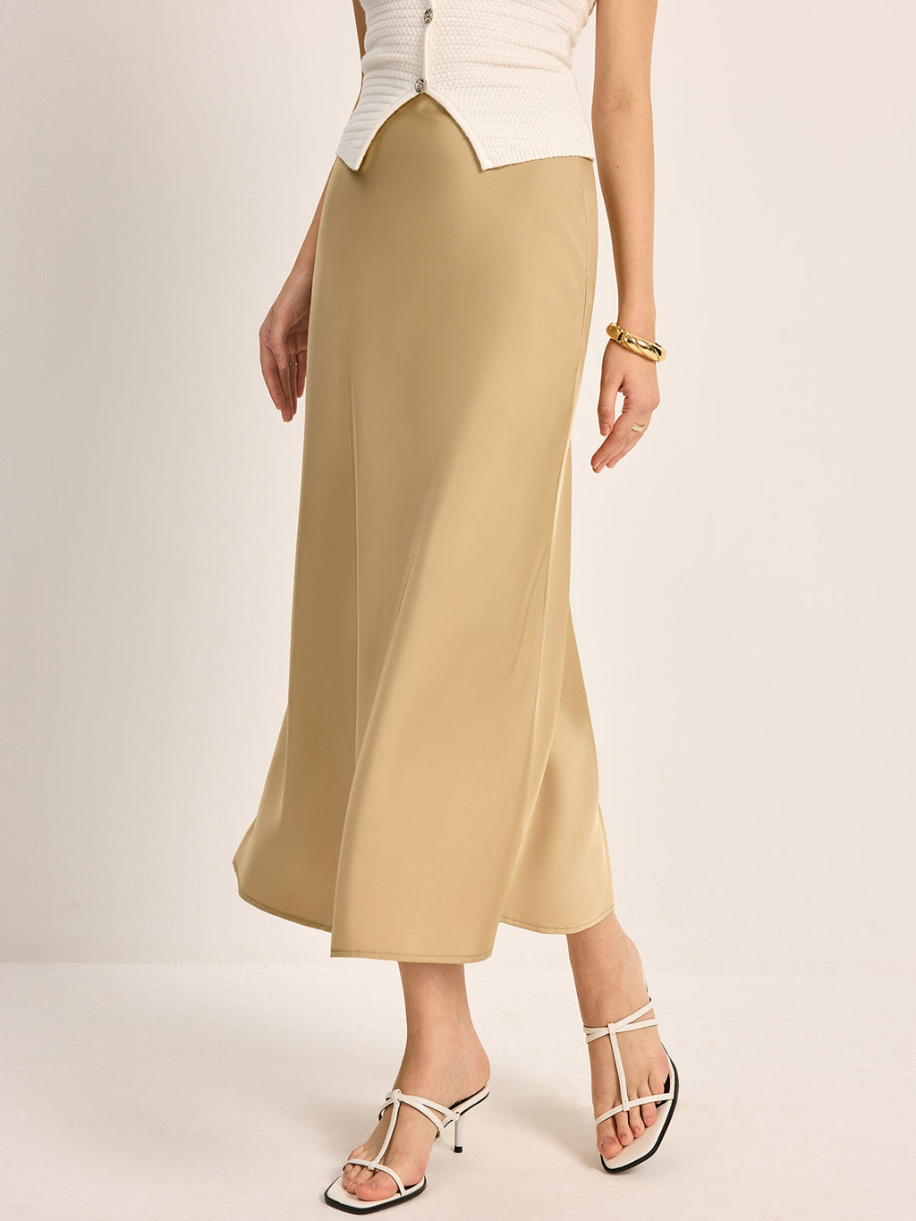 High Waist Satin Midi Skirt — Svelte Chic