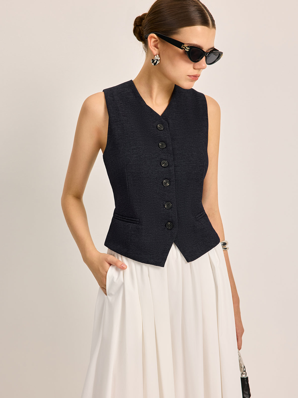 Button Detail Sleeveless Vest — Svelte Chic