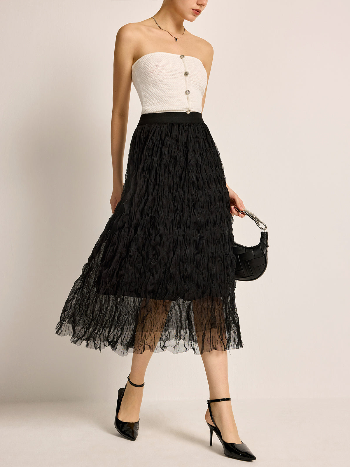 Pleated Tulle Midi Skirt — Svelte Chic