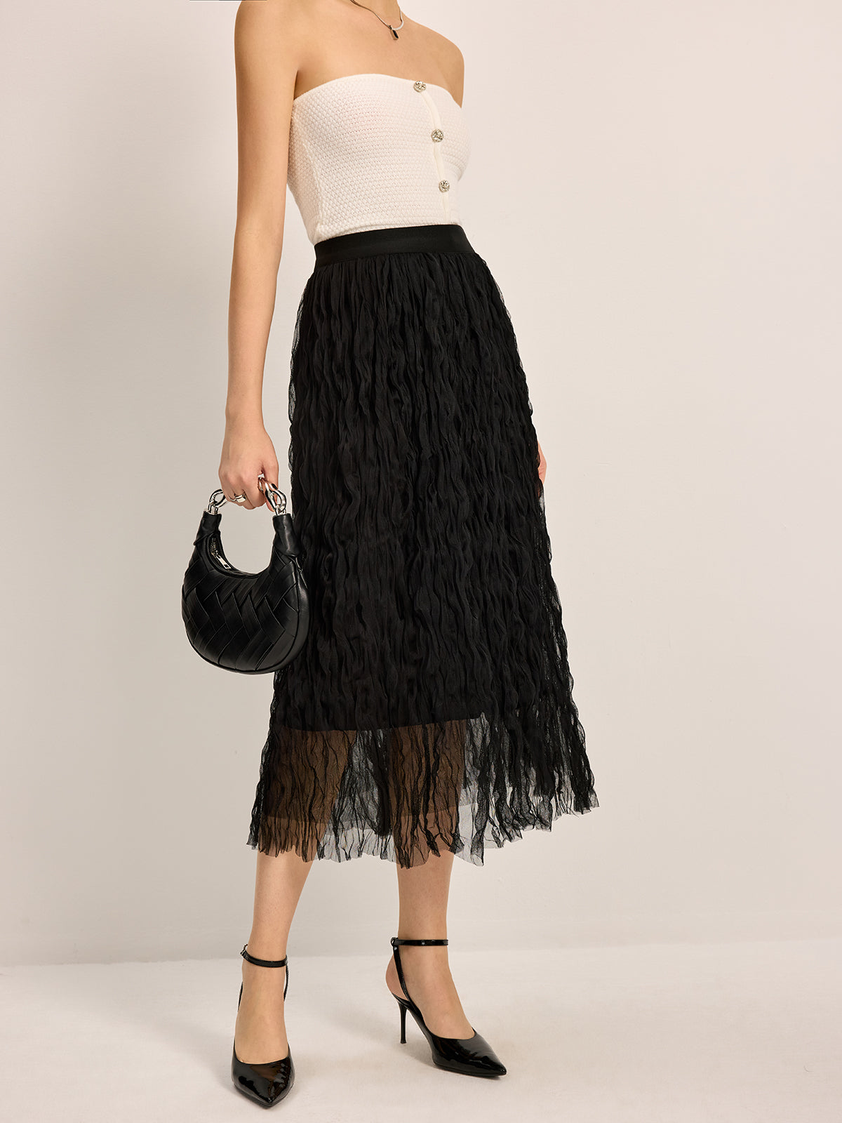 Pleated Tulle Midi Skirt — Svelte Chic