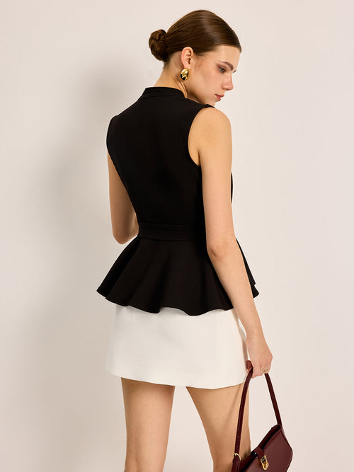 Belted V-Neck Sleeveless Top — Svelte Chic
