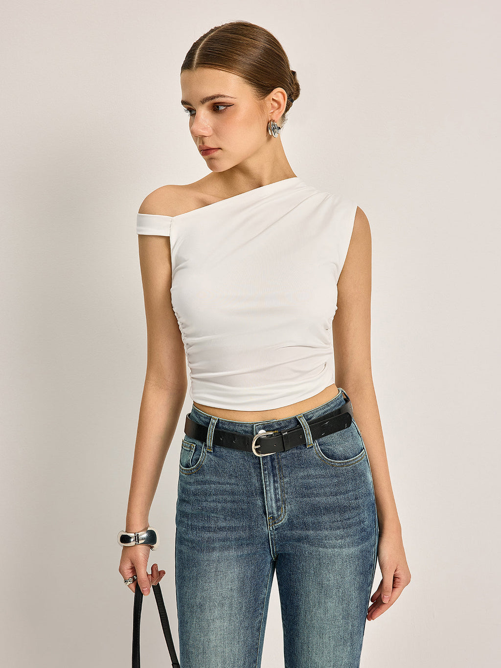 Asymmetric Neckline Ribbed Top — Svelte Chic