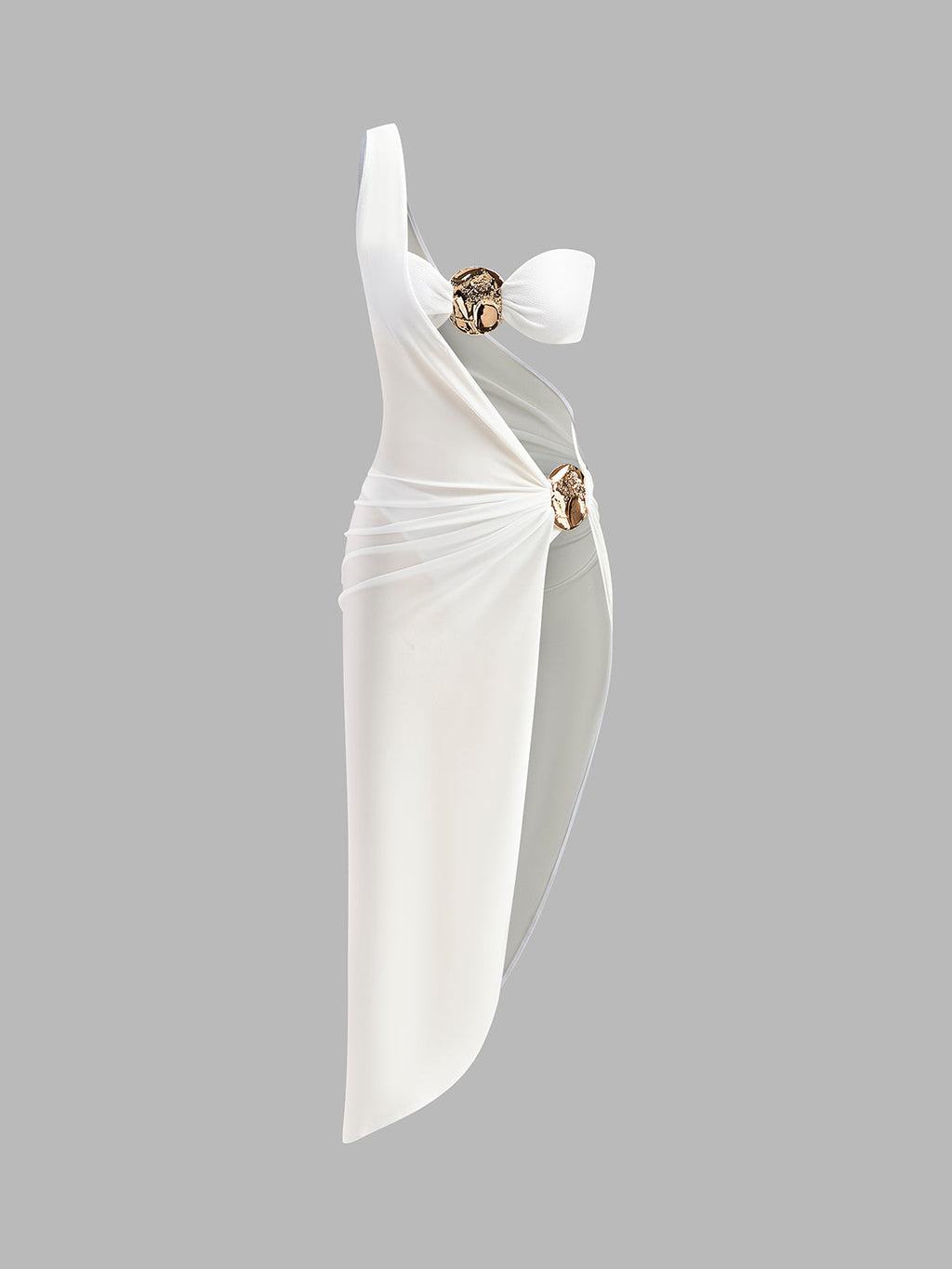 Gold Detail One Shoulder Bikini in White — Svelte Chic