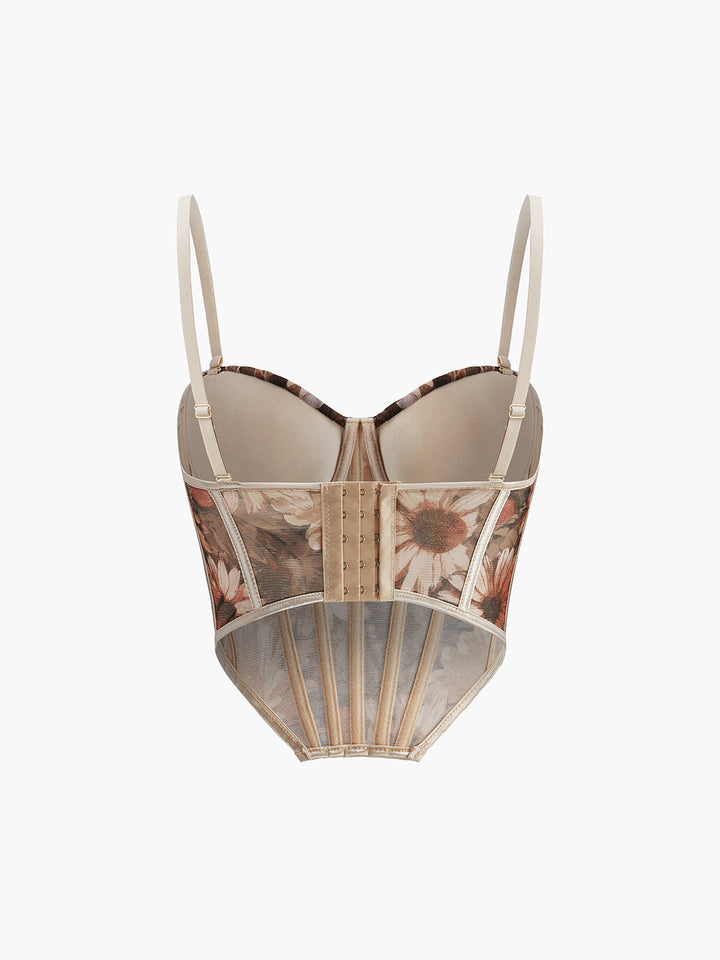 Атрактивен корсет с флорален мотив и сърцевидна яка