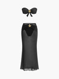Starfish Bandeau Bikini with Mesh Skirt in Black — Svelte Chic