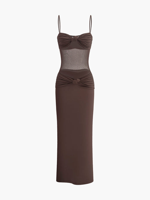 Cyra Ruched Mesh Maxi Dress — Svelte Chic