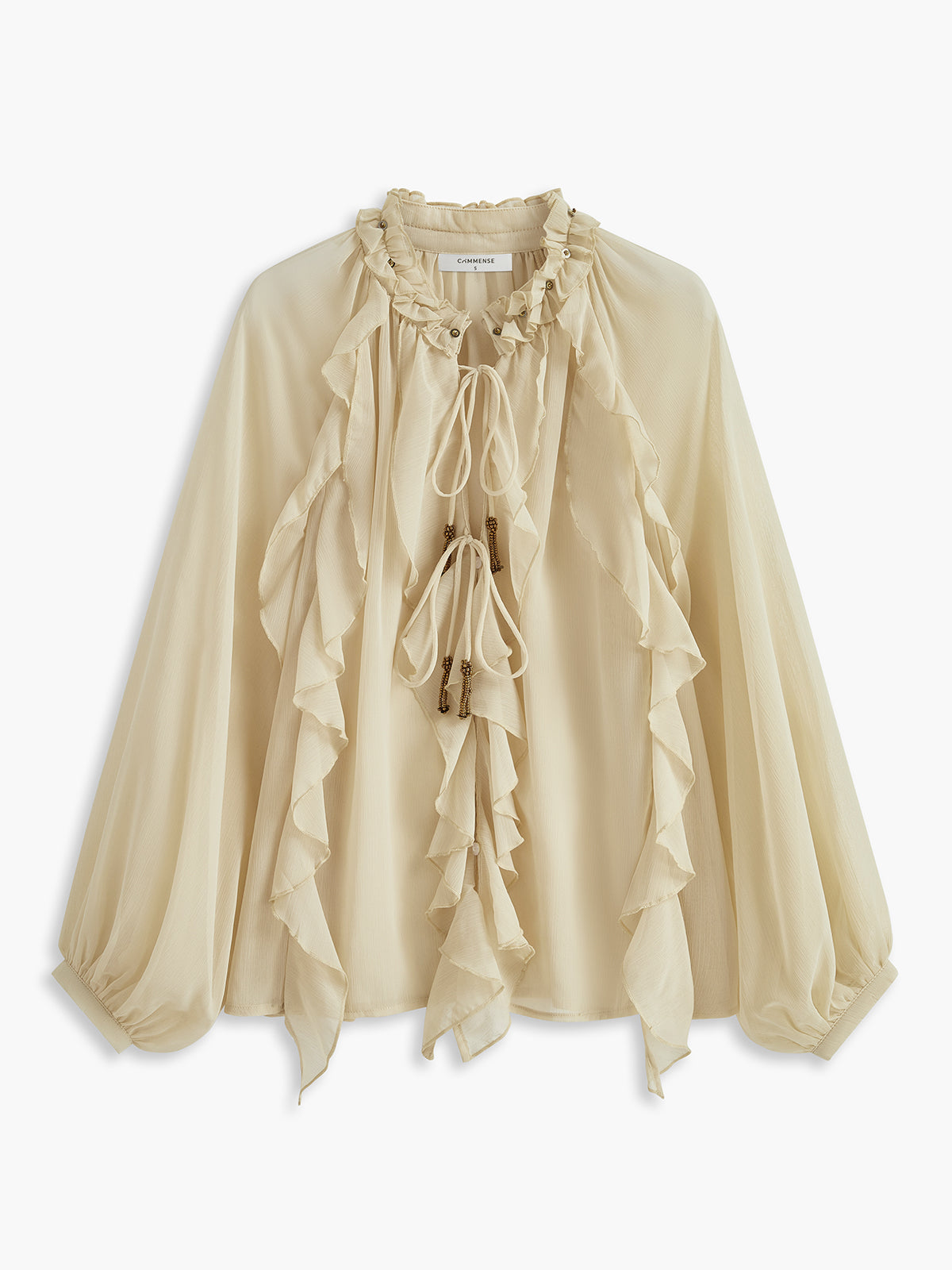 Metal Detail Ruffle Chiffon Blouse — Svelte Chic