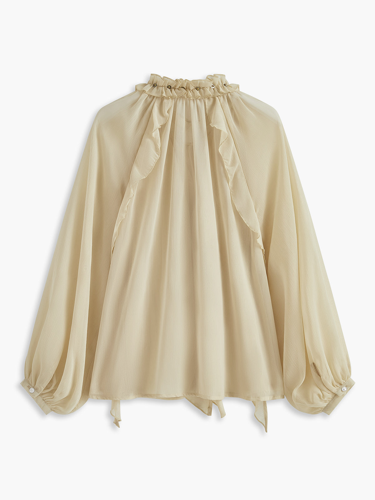 Metal Detail Ruffle Chiffon Blouse — Svelte Chic