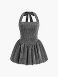 Halter Backless Pleated Mini Dress in Silver — Svelte Chic