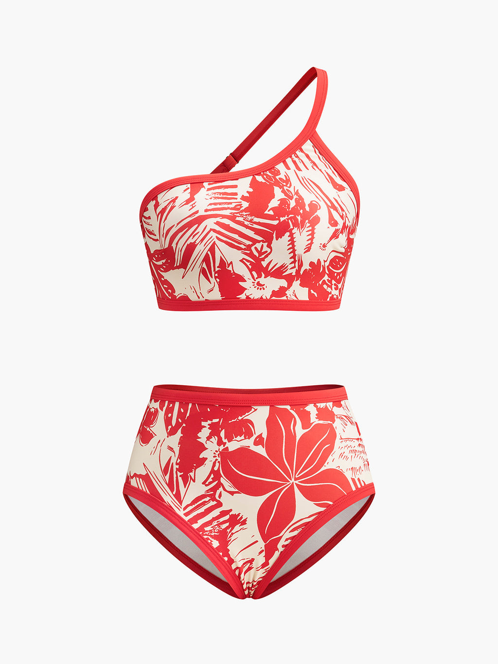 Tropical Print One Shoulder Bikini Set — Svelte Chic