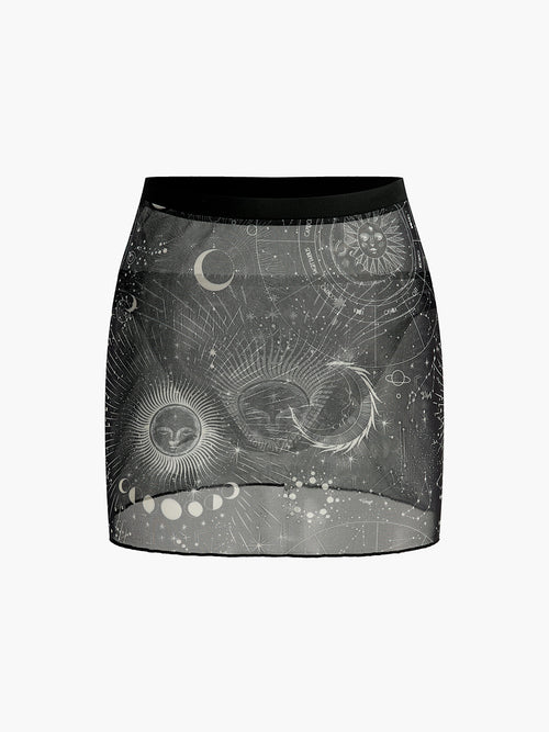 Astrology Print Mesh Mini Skirt — Svelte Chic