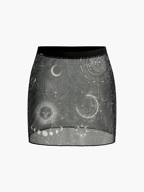 Astrology Print Mesh Mini Skirt — Svelte Chic