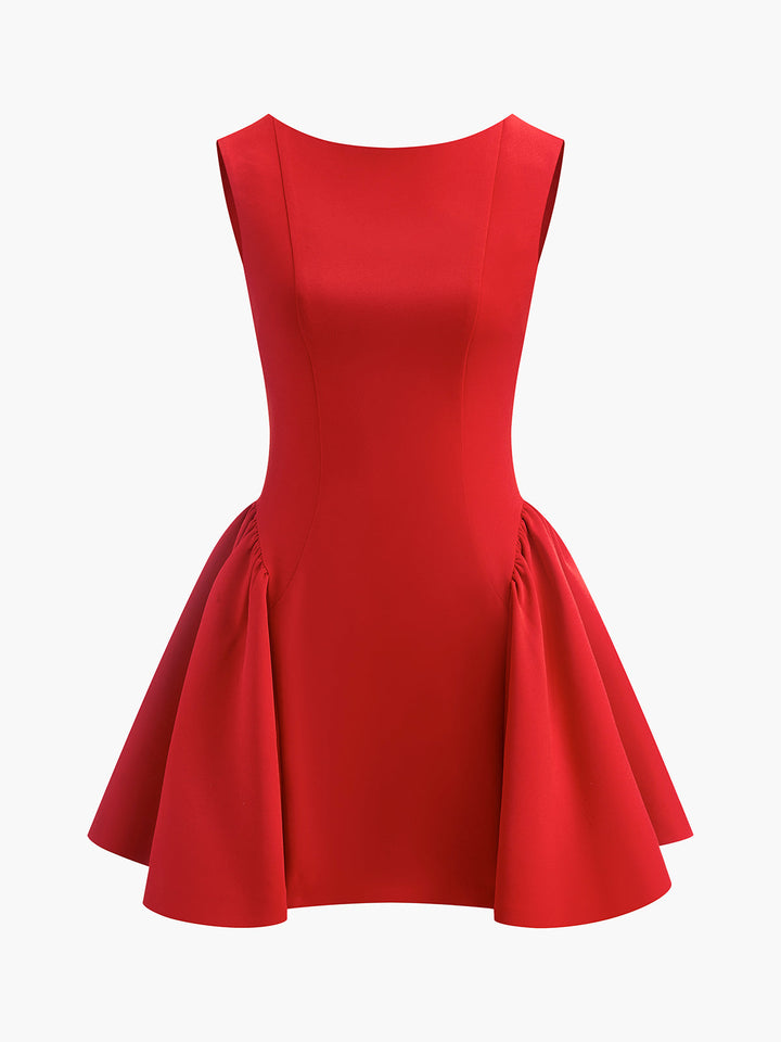 Şık Sırtı Açık Kolsuz Geniş Abiye Elbise