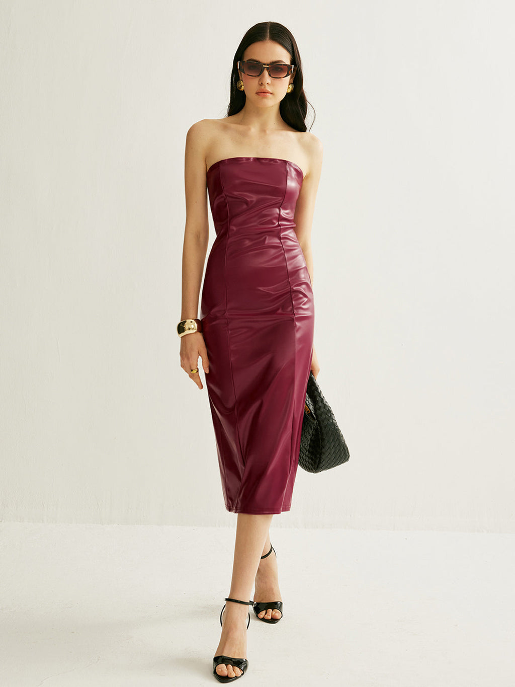 Faux Leather Split Midi Dress — Svelte Chic