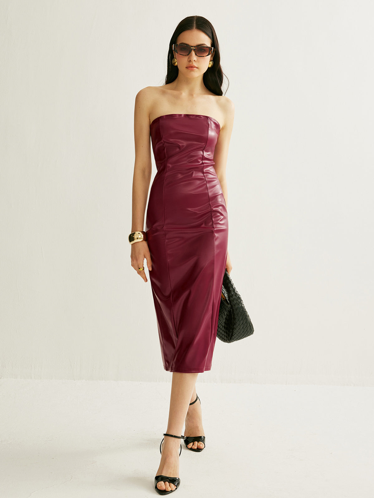 Faux Leather Split Midi Dress — Svelte Chic