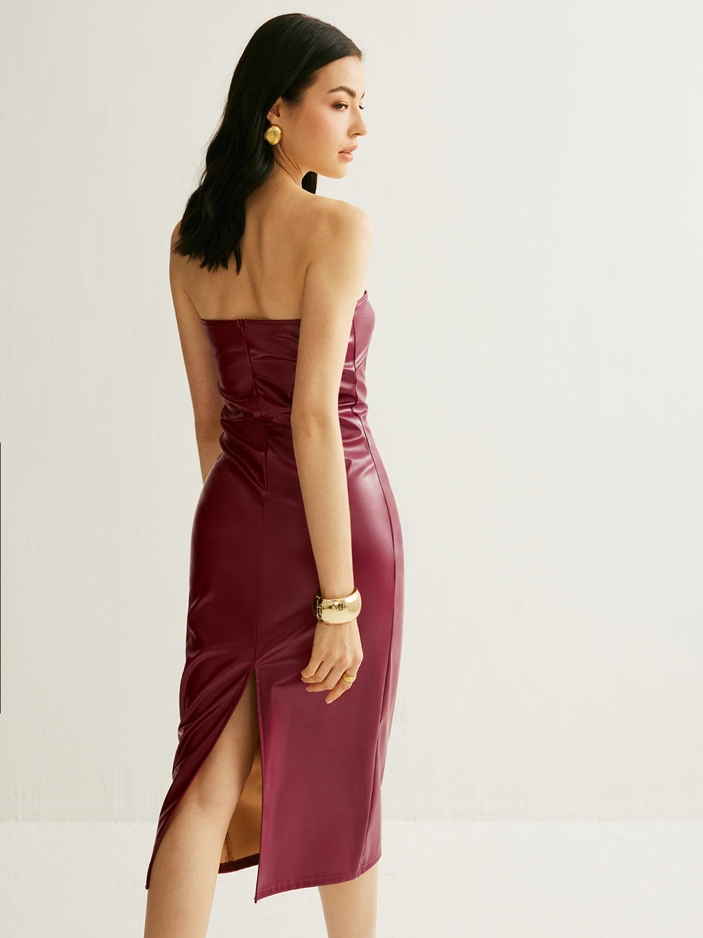 Faux Leather Split Midi Dress — Svelte Chic