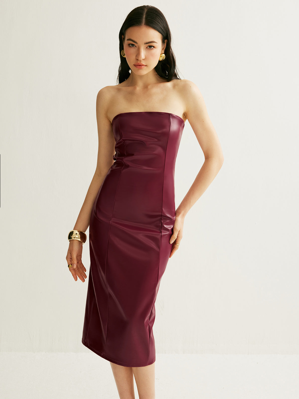 Faux Leather Split Midi Dress — Svelte Chic