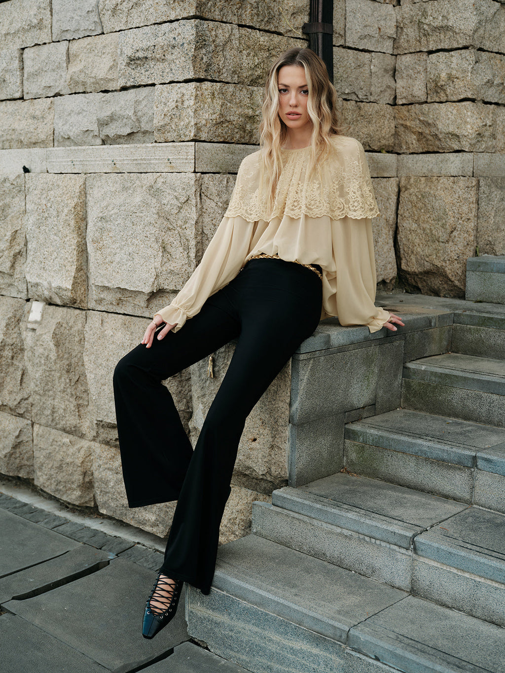 Lace Chiffon Oversized Blouse — Svelte Chic