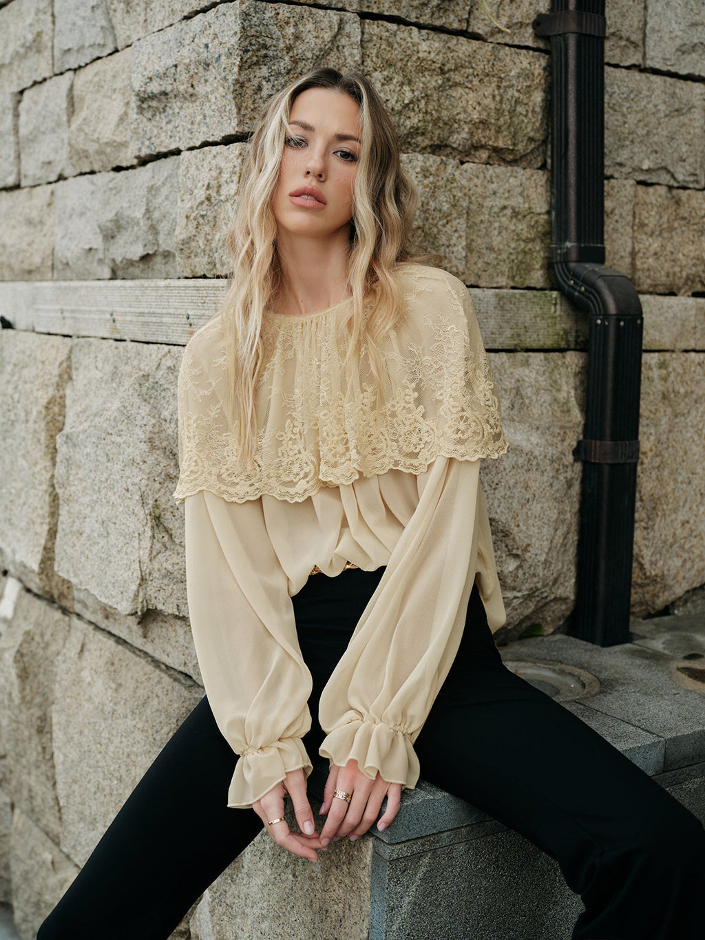 Lace Chiffon Oversized Blouse — Svelte Chic