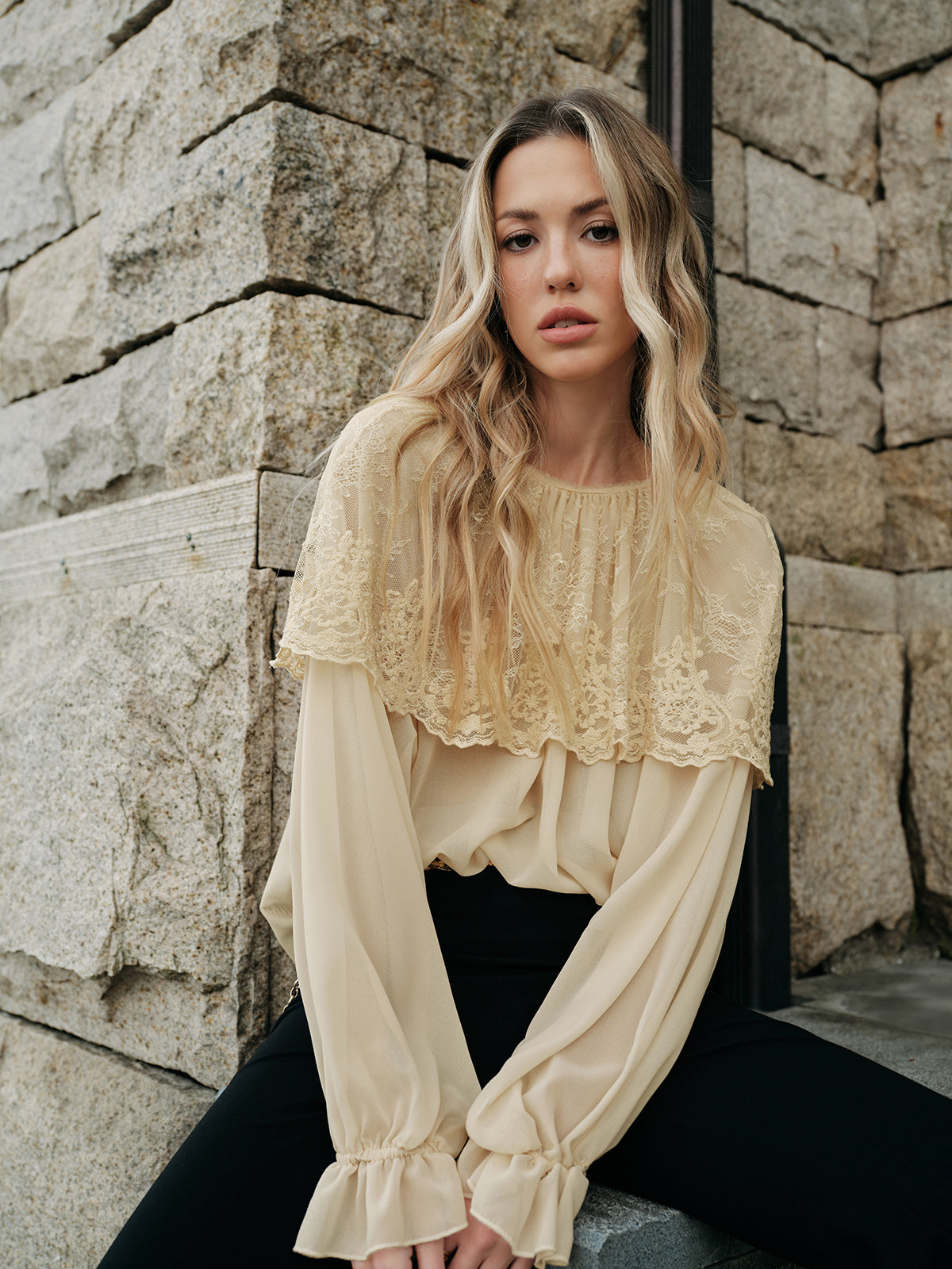Lace Chiffon Oversized Blouse — Svelte Chic