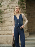 Denim Sleeveless Vest in Blue — Svelte Chic