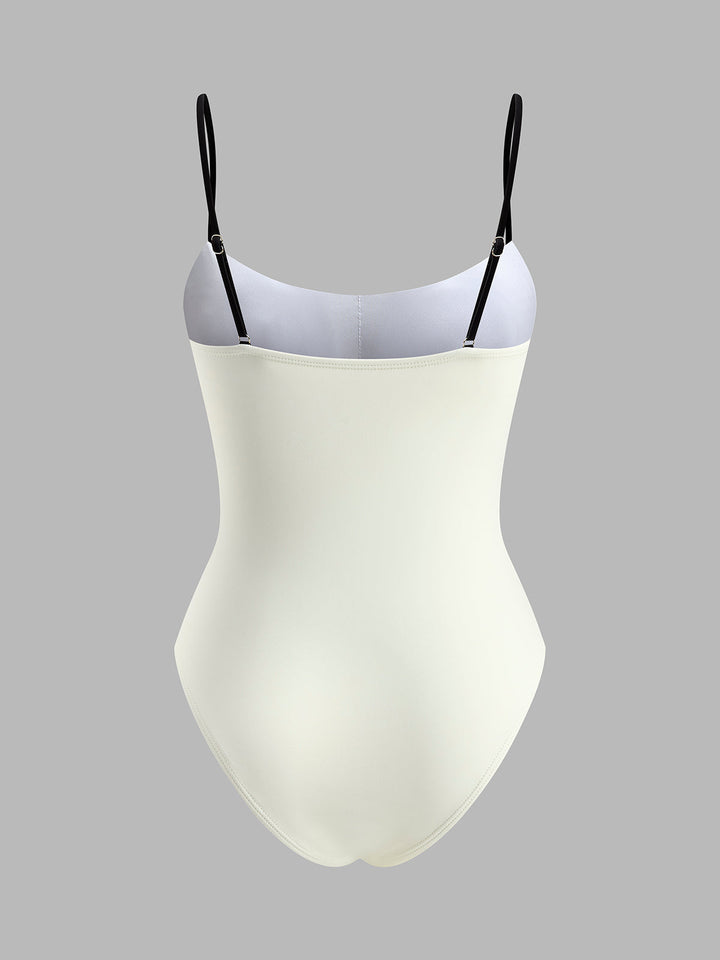 Şık Kontrast Astarlı Askılı Tek Parça Mayo