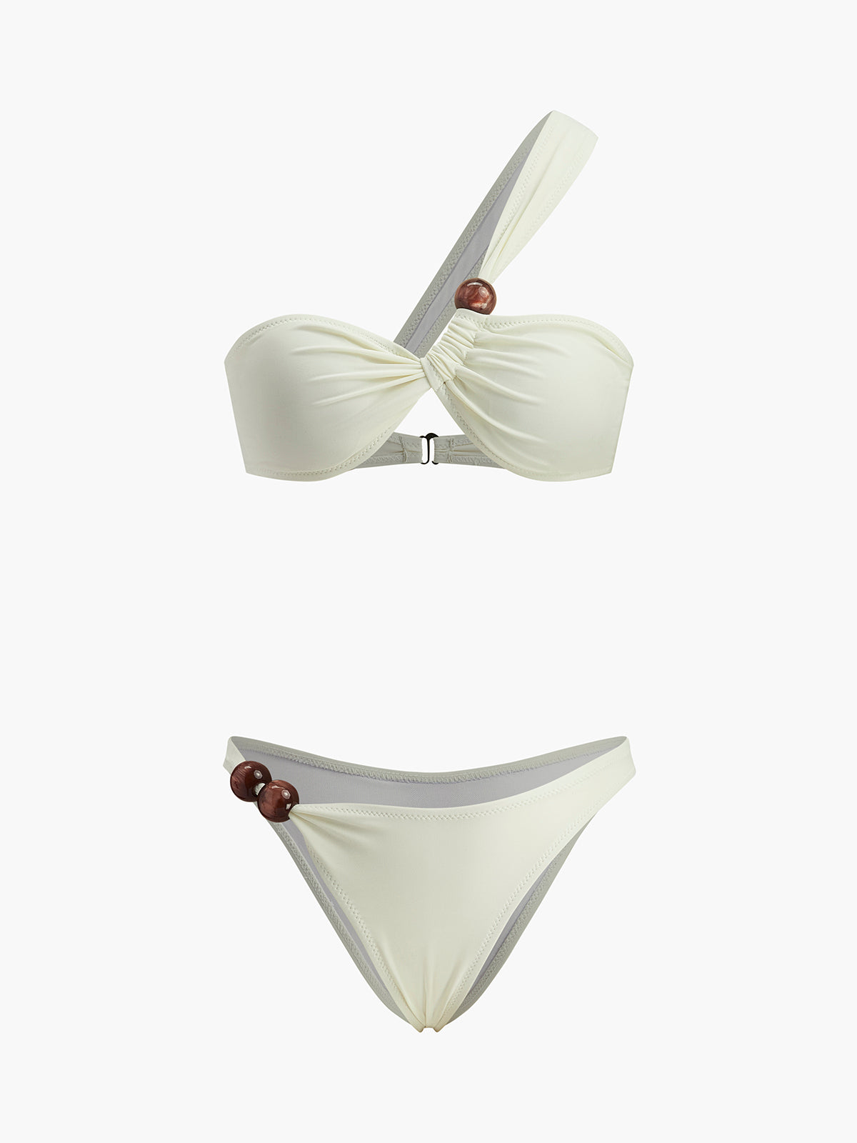 Wood Bead One Shoulder Bikini Set — Svelte Chic