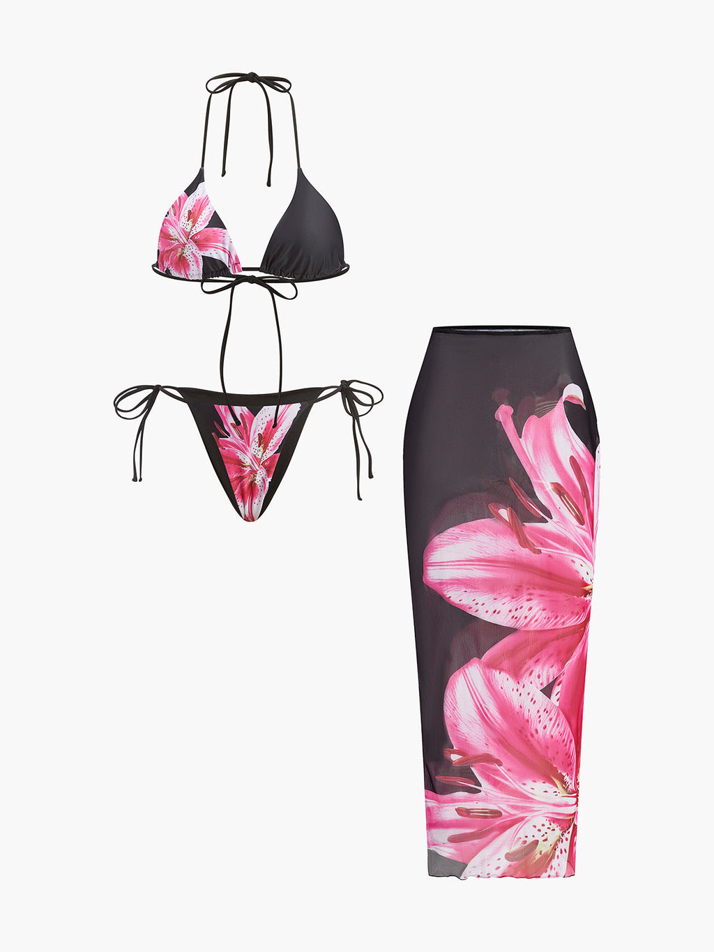 Floral Bikini Set with Mesh Skirt — Svelte Chic