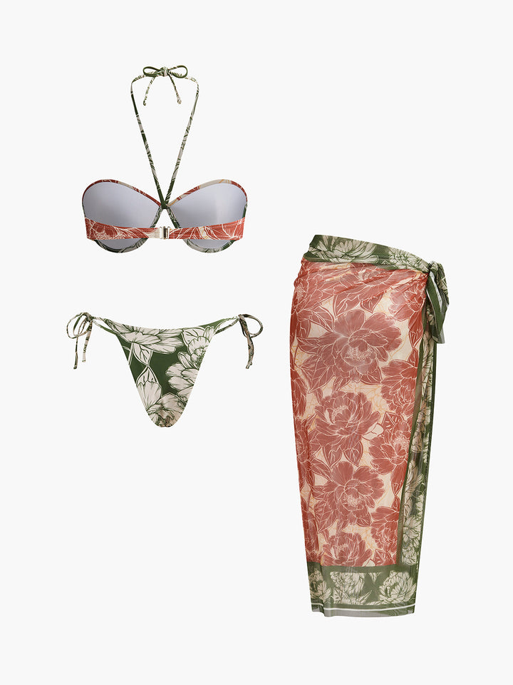 Şirin Çiçek Desenli Bikini Takımı ile Sevimli Bağlamalı Etek