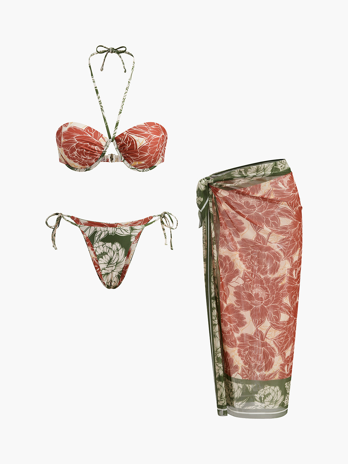 Floral Bikini Set with Tie Side Skirt — Svelte Chic
