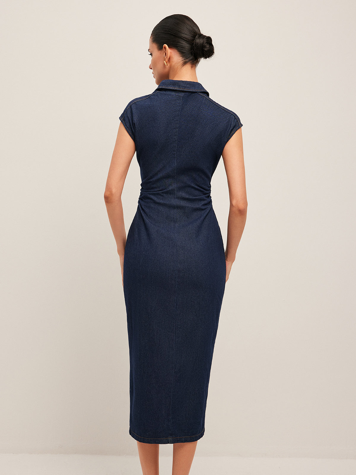 V-Neck Button Denim Midi Dress — Svelte Chic