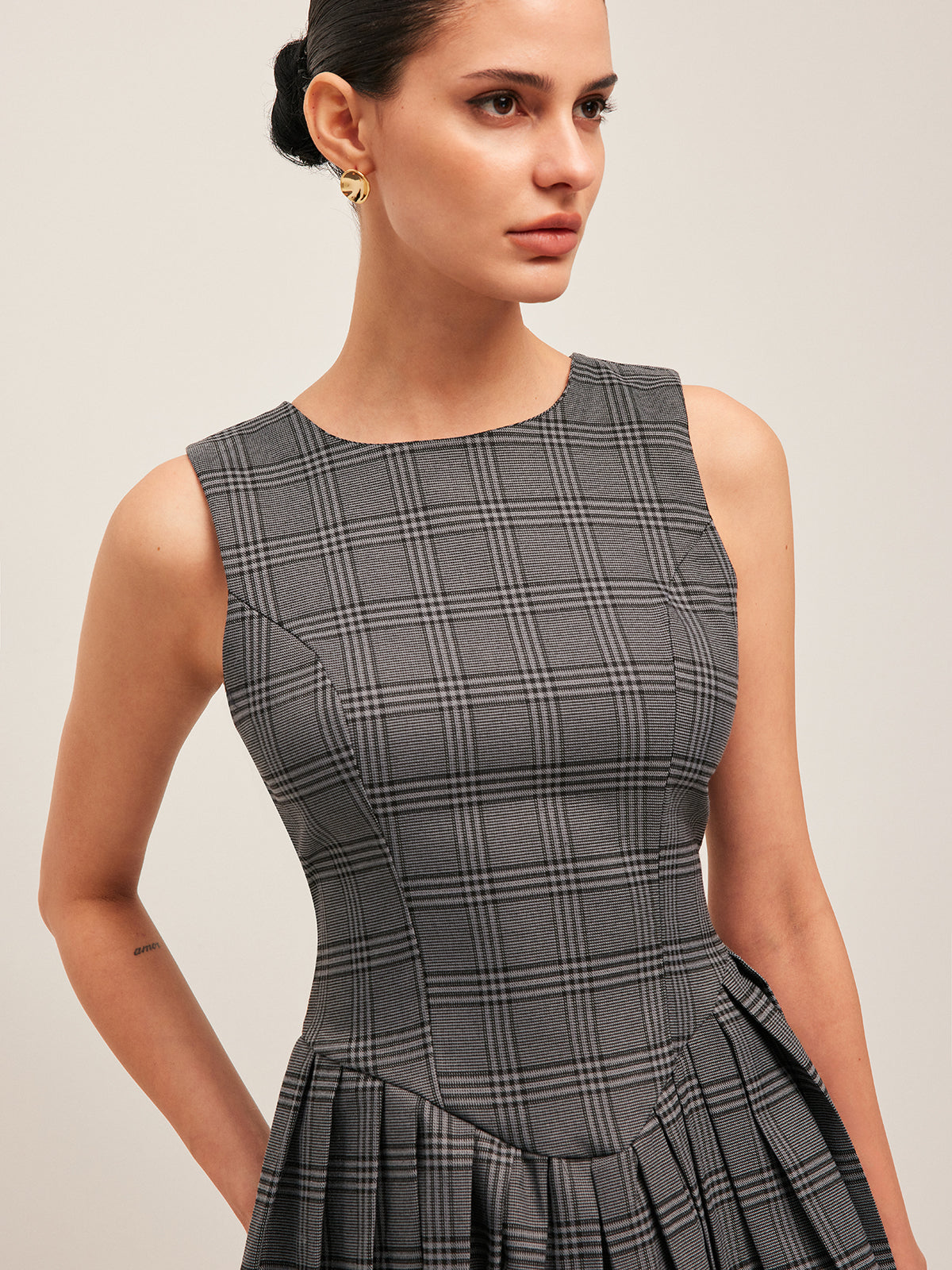 Check Pleated Strapless Mini Dress — Svelte Chic