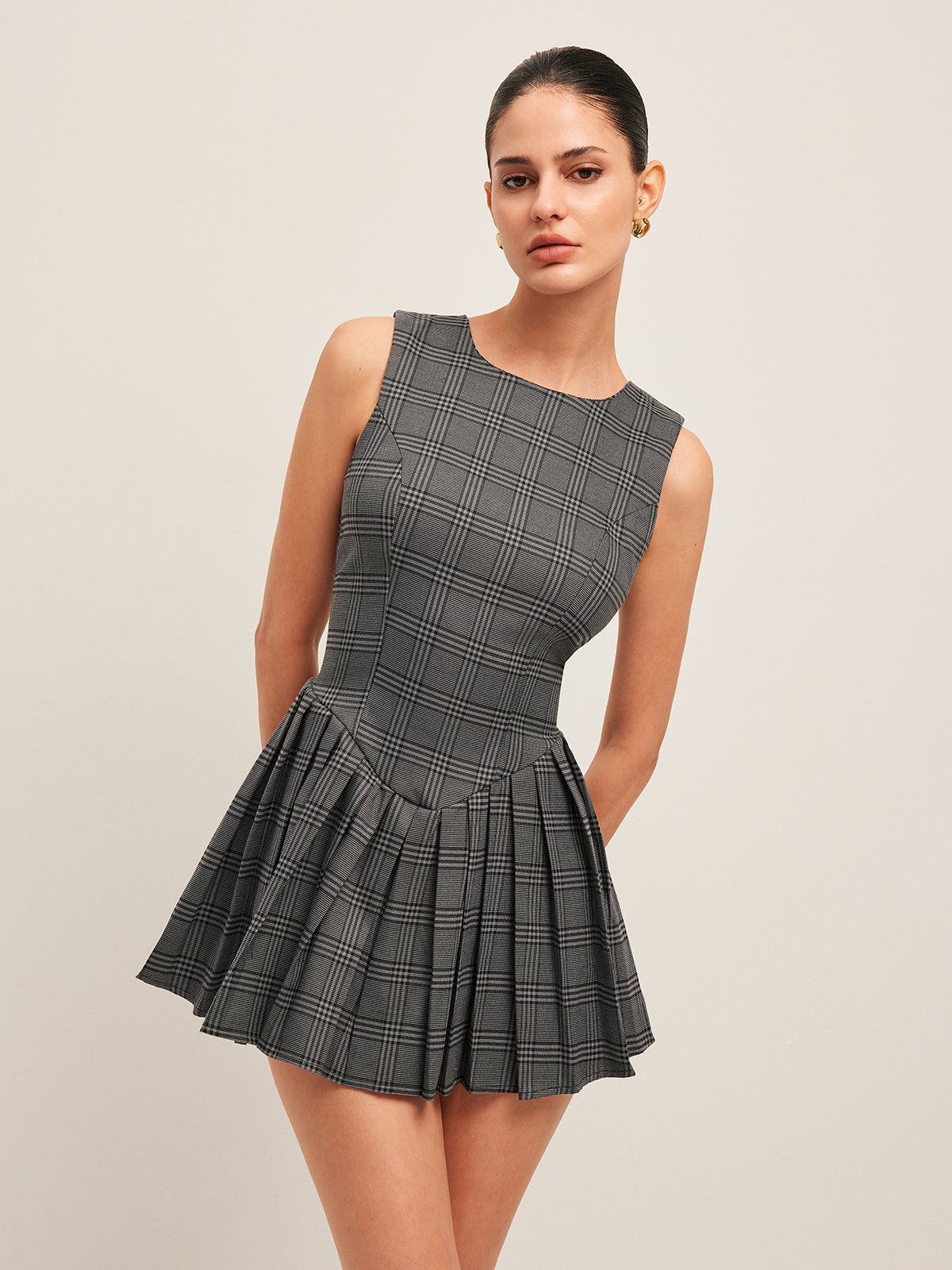 Check Pleated Strapless Mini Dress — Svelte Chic