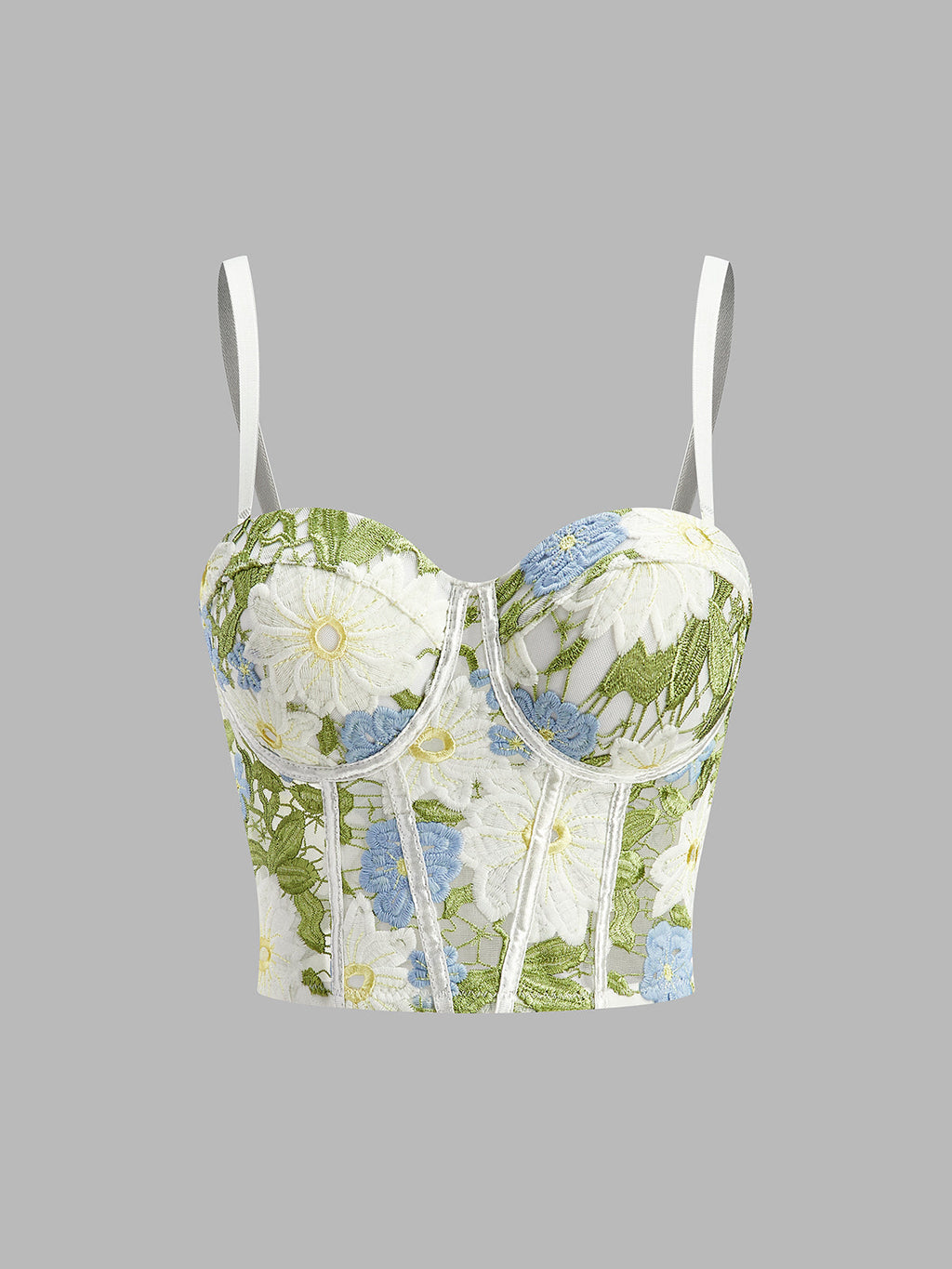Floral Embroidered Sweetheart Corset in Green — Svelte Chic