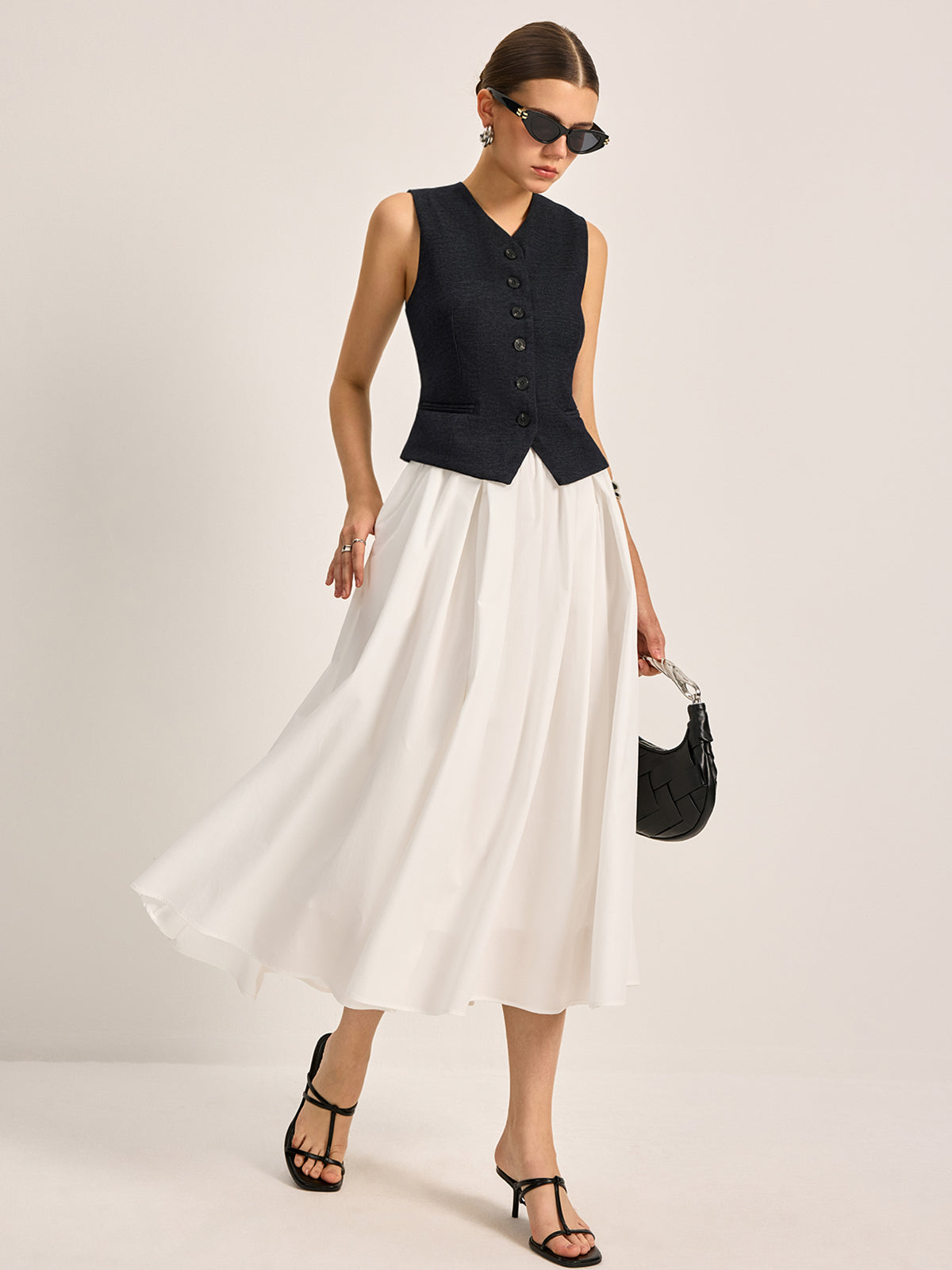 Button Detail Sleeveless Vest in Grey — Svelte Chic