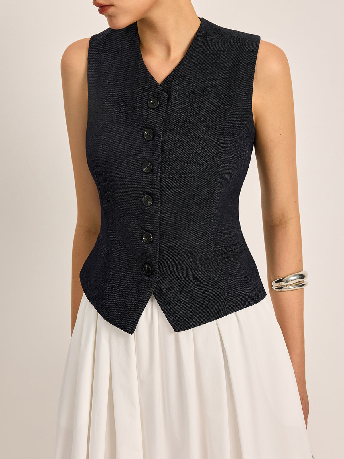 Button Detail Sleeveless Vest — Svelte Chic