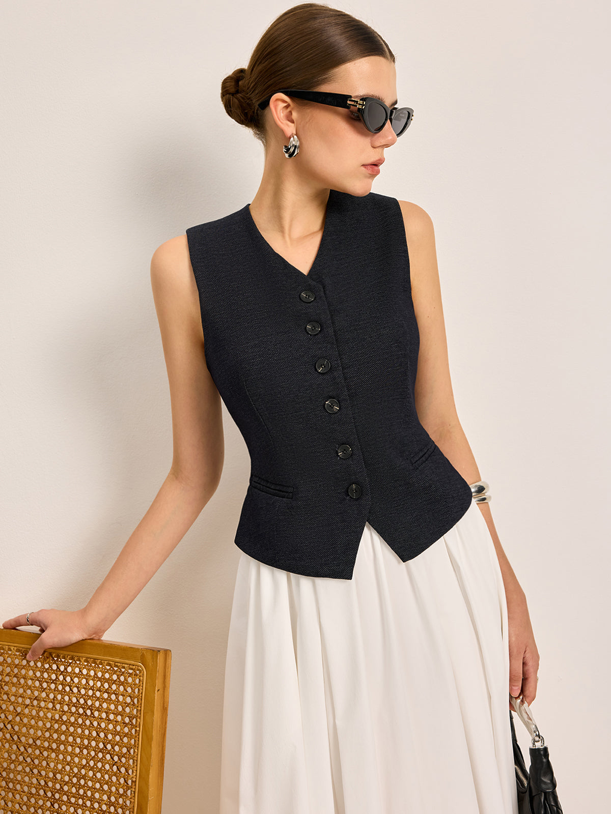 Button Detail Sleeveless Vest — Svelte Chic