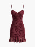 Floral Ruffle Cami Mini Dress in Burgundy — Svelte Chic