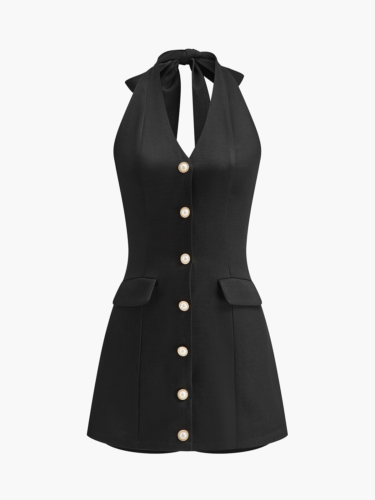 Button Front Halter Jumpsuit — Svelte Chic